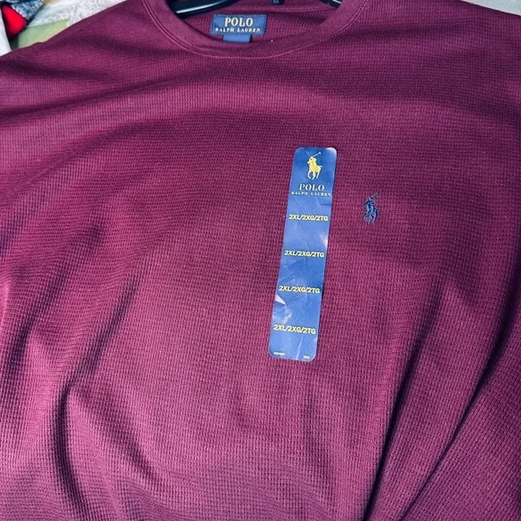 NEW Polo Ralph Lauren Men's 2XL Burgundy Waffle Knit Thermal Crewneck T-Shirt. - Picture 7 of 11
